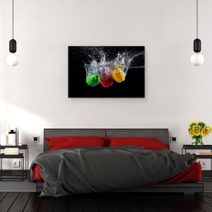 Tablou canvas - Stropi De Ardei, Apa, Miscare, Alimente, Paprika, 60 x 90 cm - Img 3