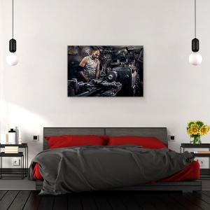 Tablou canvas - Tipul Cu Strungul Ca Un Boss, Documentar, Masina, Strung, Om, Tigari, 40 x 60 cm - Img 3