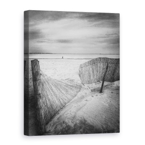 Tablou canvas - Trecand, Plaja, Gard, Silueta, Peisaj, Alb-Negru, 60 x 80 cm