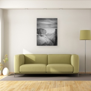 Tablou canvas - Trecand, Plaja, Gard, Silueta, Peisaj, Alb-Negru, 60 x 80 cm - Img 2
