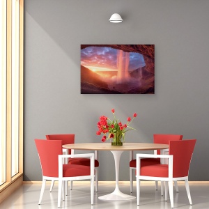 Tablou canvas - Un Zid De Flacari, Roz, Cascada, Pestera, Peisaj, Flux, 80 x 120 cm - Img 4