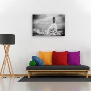 Tablou canvas - Valul, Val, Accident, Far, Alb-Negru, 80 x 120 cm - Img 2