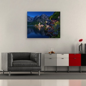 Tablou Canvas - Vedere Turistica, Peisaj, Hallstatt, Lac, Oras, Austria, Turism, 60 x 75 cm - Img 2