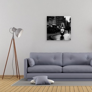 Tablou canvas - Vespa, Vespa, Strada, Alb-Negru, Drum, Pavaj, 90 x 90 cm - Img 2