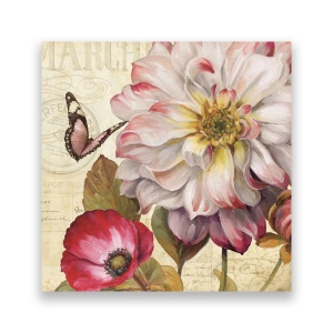 Tablou Canvas - Vintage, Bujori, Fluture, 60 x 60 cm