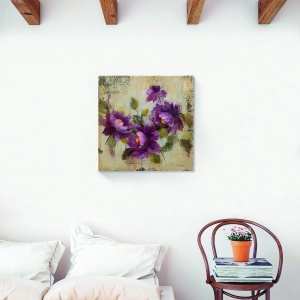 Tablou decorativ vintage floral mov 60x60 cm pe canvas
