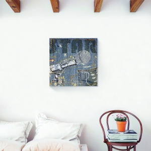 Tablou decorativ vintage muzică cu microfon pe canvas 60x60 cm