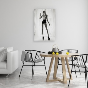 Tablou canvas - Viola, Portret, Alb-Negru, Fereastra, Perdele, 60 x 90 cm - Img 4