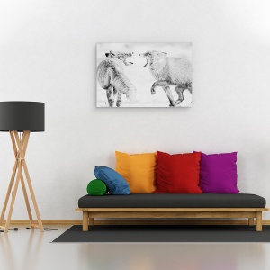 Tablou canvas - Vis de Iarna, Fauna, Vulpe, Iarna, Monocrom, Alb-Negru, 40 x 60 cm - Img 2