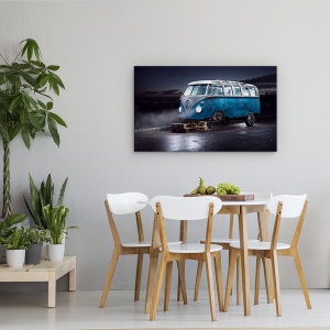 Tablou canvas - VW Kleinbus, Albastru, Masina, Pictura In Lumina, 50 x 80 cm - Img 4