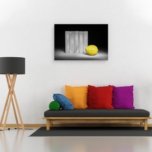 Tablou canvas - Zidul, Citrice, Galben, Gri, Lamaie, Natura Moarta, 80 x 120 cm - Img 2