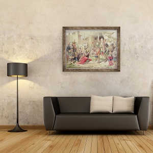 Tablou inramat - Aleksei Danilovich Kivshenko - tarul Ivan IV Vasilievici cel Groaznic 1530-84 cucerirea Kazanului, 70 x 90 cm - Img 2
