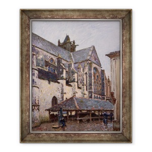 Tablou inramat - Alfred Sisley - Biserica de la Moret in ploaie, 50 x 60 cm