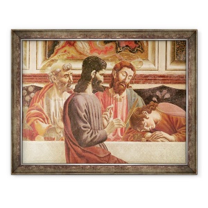 Tablou inramat - Andrea del Castagno - Cina cea de Taina, detaliu al Sfintilor Ioan si Petru, Hristos si Iuda, 60 x 80 cm