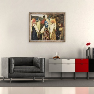 Tablou inramat - Andrei Petrovich Ryabushkin - Un baiat si-a croit drum in dansul rotund al fetei, 50 x 60 cm - Img 2