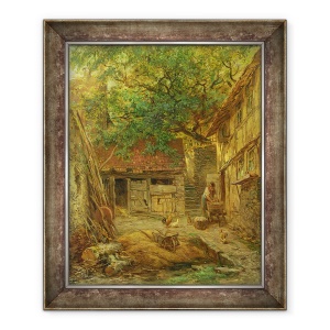 Tablou inramat - Anton Burger - Curtea unei ferme, 50 x 60 cm