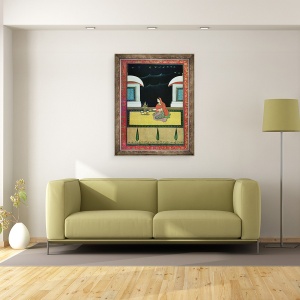Tablou inramat - Bangazi Ragini - Femeie asezata pe un covor, 70 x 90 cm - Img 2
