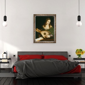 Tablou inramat - Bartolomeo Veneto - Doamna jucand o lauta, 70 x 90 cm - Img 3