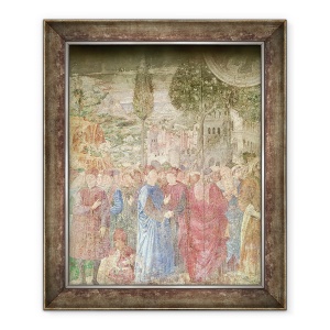 Tablou inramat - Benozzo di Lese di Sandro Gozzoli - Cladirea Turnului Babel, detaliu al casei Medicis care supravegheaza lucrarile de constructie, 70 x 85 cm