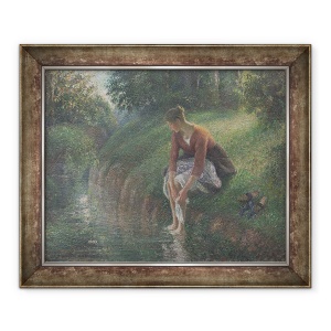 Tablou inramat - Camille Pissarro - Femeie scaldat picioarele ei intr-un parau, 50 x 60 cm