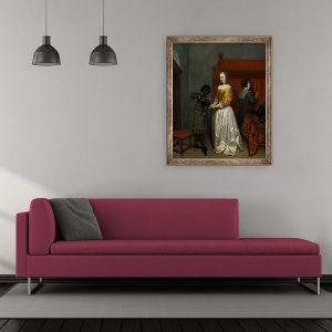 Tablou inramat - Caspar Netscher - O doamna care se spala pe maini, 50 x 60 cm - Img 2