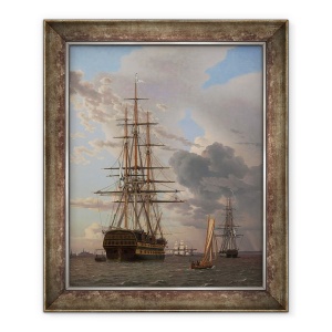 Tablou inramat - Christoffer-Wilhelm Eckersberg - Nava rusa a liniei Asow si o fregata la ancora in drumurile din Elsinore, 50 x 60 cm