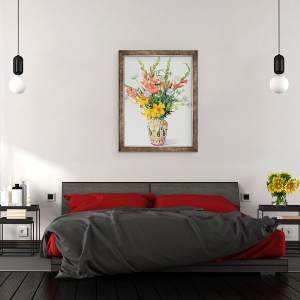 Tablou inramat - Christopher Ryland - Flori portocalii si albastre intr-o vaza marocan, 60 x 80 cm - Img 3