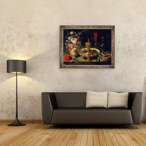 Tablou inramat - Clara Peeters - Natura moarta de flori si fructe uscate, 60 x 80 cm - Img 2