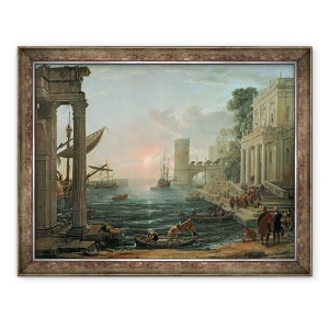 Tablou inramat - Claude Lorrain - Port maritim cu imbarcarea reginei din Sheba, 60 x 80 cm