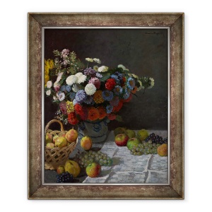Tablou inramat - Claude Monet - Natura statica cu flori si fructe, 50 x 60 cm
