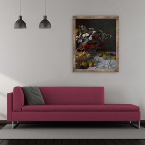 Tablou inramat - Claude Monet - Natura statica cu flori si fructe, 50 x 60 cm - Img 2