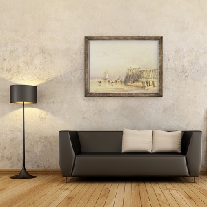 Tablou inramat - David Cox - Seascape cu barje de navigatie si figuri care se plimba off-shore, 60 x 80 cm - Img 2
