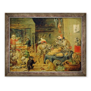 Tablou inramat - David Teniers the Younger - Monkey Banquet, 60 x 80 cm