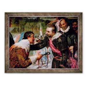 Tablou inramat - Diego Rodriguez de Silva y Velazquez - Predarea lui Breda 1625, detaliu al lui Justin de Nassau predarea cheilor lui Ambroise Spinola 1569-1630 pe 5 iunie 1625, 60 x 80 cm