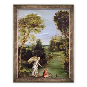 Tablou inramat - Domenichino - Peisaj cu Tobias de stabilire a pestilor, 60 x 80 cm