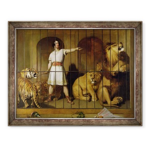 Tablou inramat - Edwin Landseer - Portretul domnului Van Amburgh in timp ce a aparut cu animalele sale la Teatrul London, 70 x 90 cm