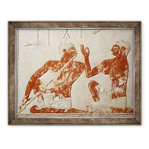 Tablou inramat - Egyptian 5th Dynasty - Relieful pictat reprezentand un flaut si un cantaret la un banchet funerar, de la mormantul lui Nenkhefetka, Saqarah, Vechiul Regat, 60 x 80 cm