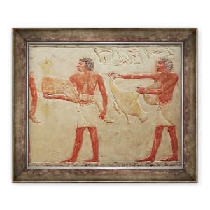 Tablou inramat - Egyptian 6th Dynasty - Relief reprezentand servitori care transporta o haunch de carne de vita si o rata, de la mormantul Printesei Imut, Vechiul Regat, 70 x 85 cm
