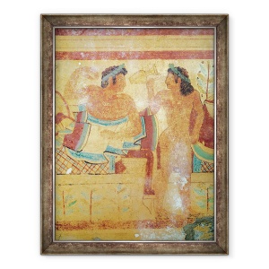 Tablou inramat - Etruscan - Detaliu al banchetului funerar, de la Mormantul Leoparzilor, 70 x 90 cm