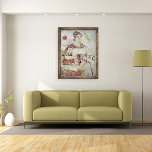 Tablou inramat - Etruscan - Femeie la toaleta ei, detaliu dintr-o scena funerara, perioada Samnite, 70 x 90 cm - Img 2
