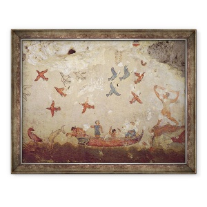 Tablou inramat - Etruscan - Pescarii intr-o barca si pasari care zboara, de la mormantul de pescuit si vanatoare, 60 x 80 cm