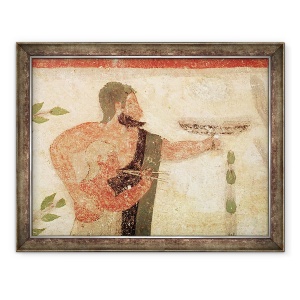 Tablou inramat - Etruscan - seful unui barbat si copil jucand un flaut dublu, de la mormantul baronului, 60 x 80 cm