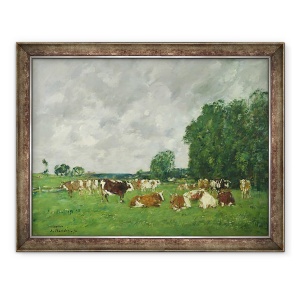 Tablou inramat - Eugene Louis Boudin - Pasune in Fervaques sau, Vaci intr-o pasune, 70 x 90 cm