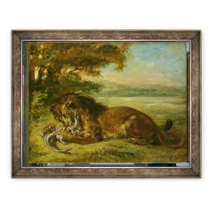 Tablou inramat - Ferdinand Victor Eugene Delacroix - Leu si aligator, 60 x 80 cm