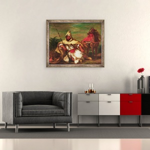 Tablou inramat - Ferdinand Victor Eugene Delacroix - Soldat marocan stand langa calul sau, 50 x 60 cm - Img 2