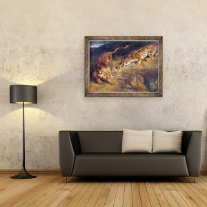 Tablou inramat - Ferdinand Victor Eugene Delacroix - Tigru si leu, 60 x 80 cm - Img 2