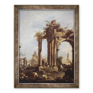 Tablou inramat - Francesco Guardi - Capriccio cu ruine romane, o piramida si figuri, 70 x 90 cm