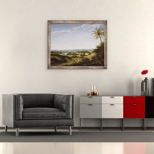 Tablou inramat - Frans Jansz Post - Peisaj brazilian cu localnicii pe un drum care se apropie de un sat, 50 x 60 cm - Img 2