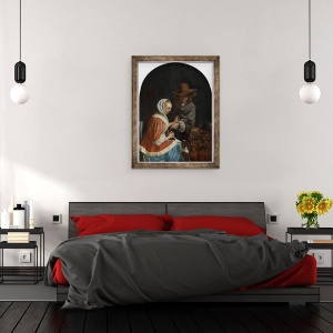 Tablou inramat - Frans van Mieris - Barbat si femeie cu doi caini, cunoscut sub numele de Teasing the Pet, 60 x 80 cm - Img 3
