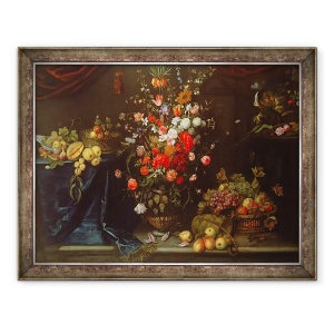 Tablou inramat - Frans Ykens - O viata nemiscata de flori de vara intr-o urna sculptata, 60 x 80 cm